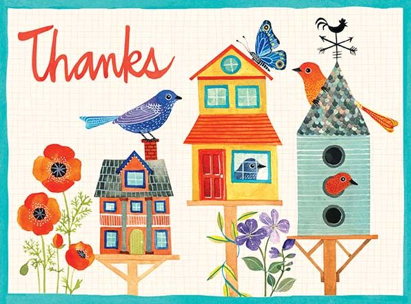Avian Friends Birdhouse Thank You Glitz Notecards