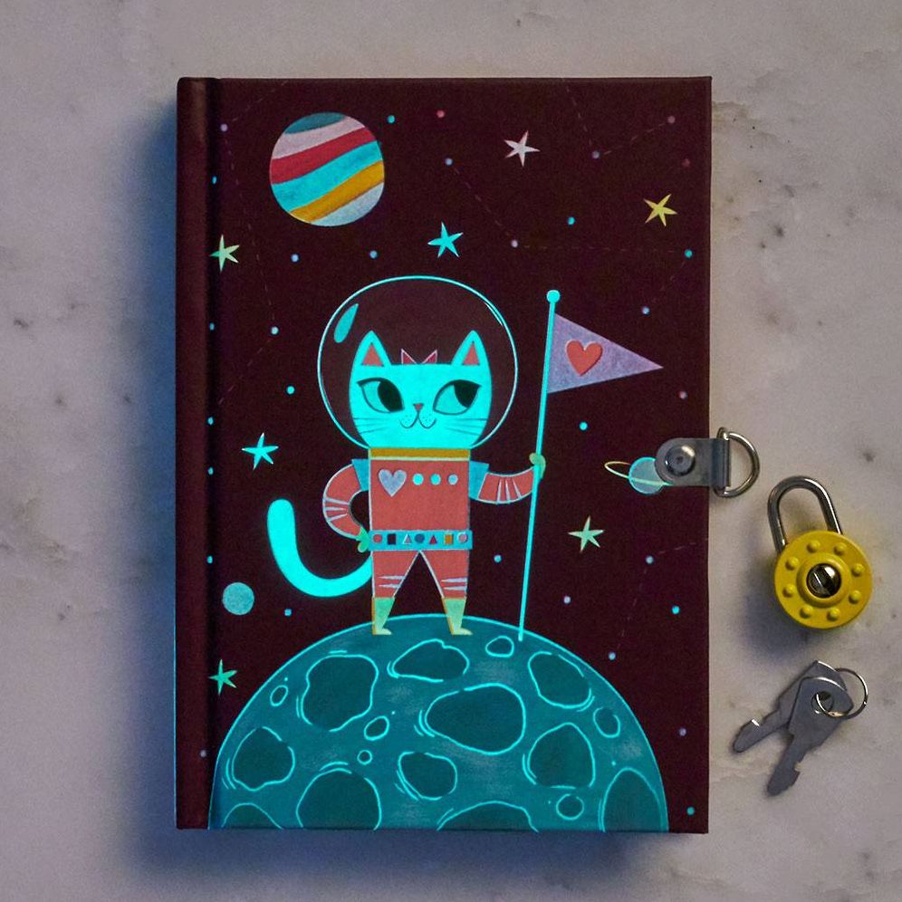 Space Cat Glow-in-the-Dark Locked Diary