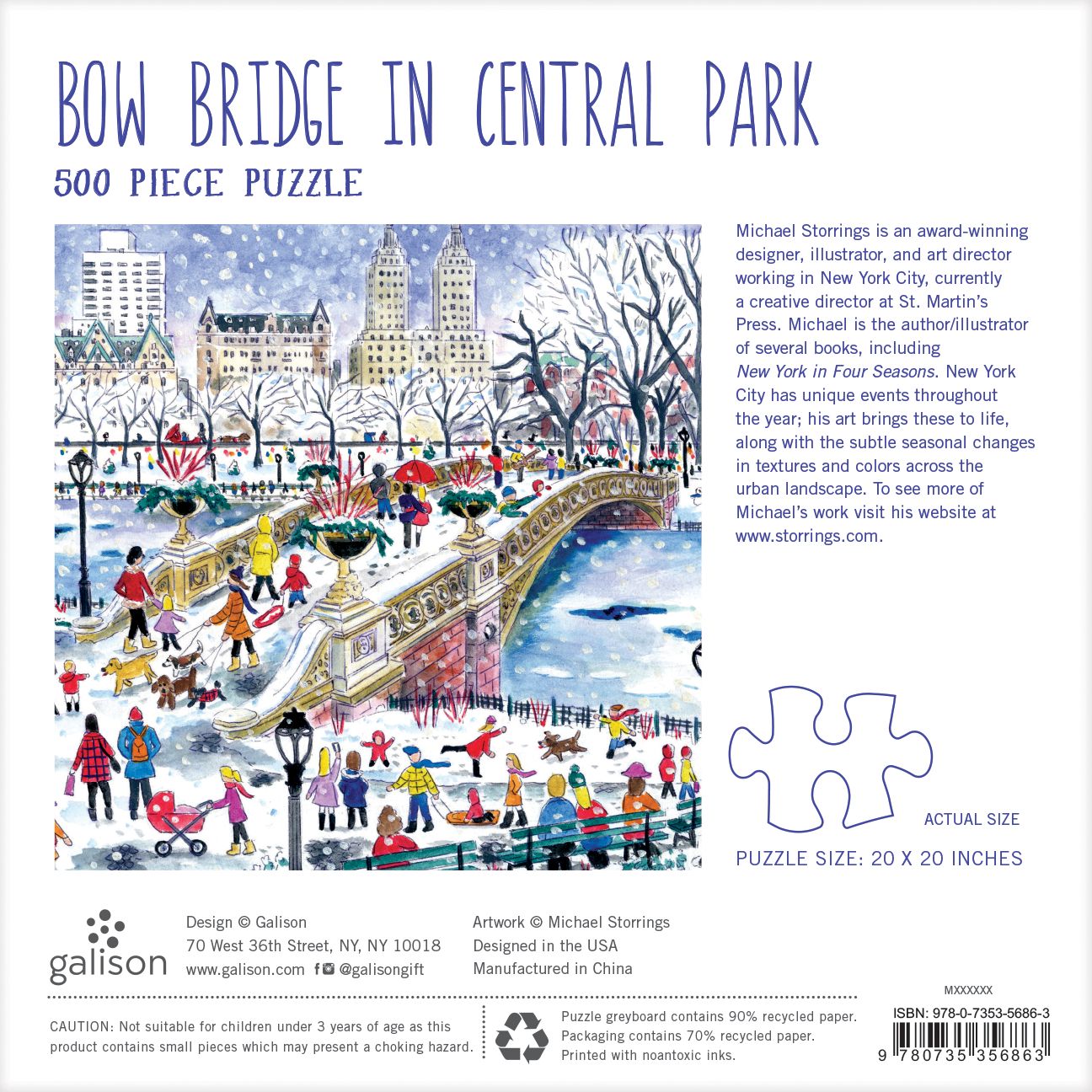 Michael Storrings Bow Bridge in Central Park 500pc Puzzle