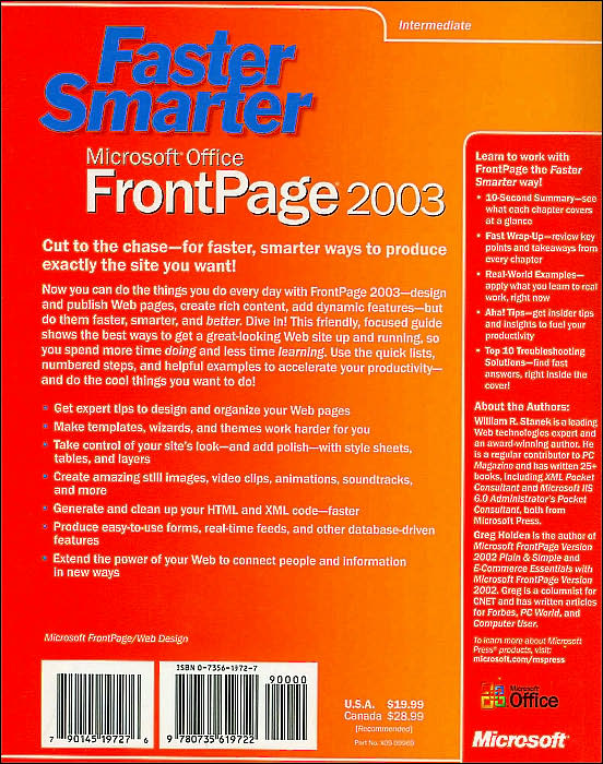 Faster Smarter Microsoft Office FrontPage 2003