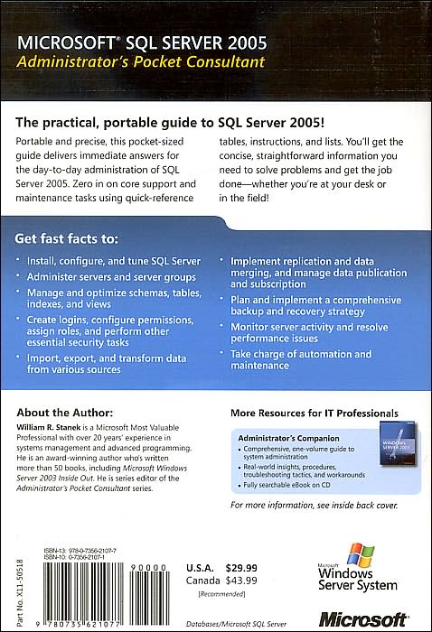 Microsoft SQL Server 2005 Administrator's Pocket Consultant