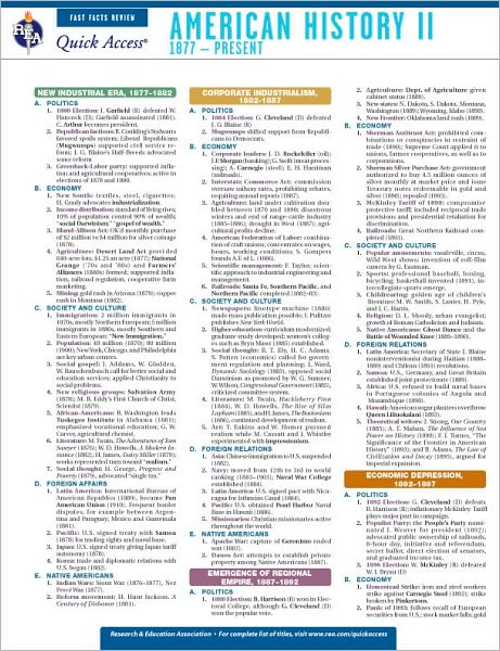 American History 2 - REA's Quick Access Reference Chart