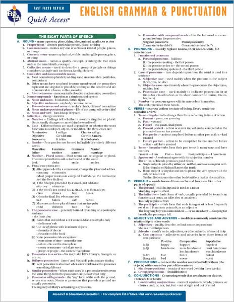 English Grammar and Punctuation - REA's Quick Access Reference Chart