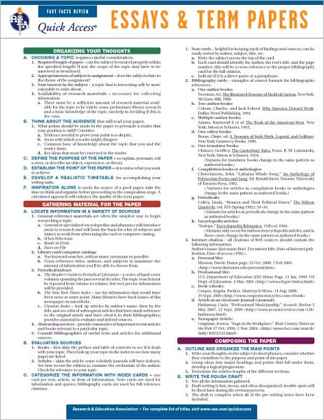 Essays and Term Papers - REA's Quick Access Reference Chart