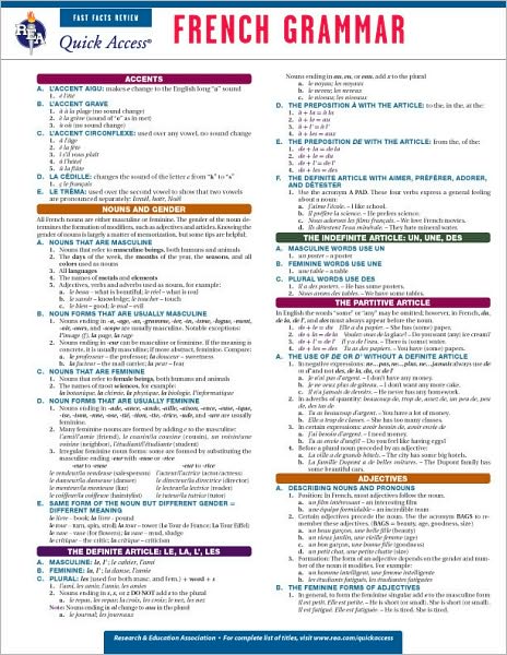 French Grammar - REA's Quick Access Reference Chart