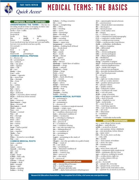 Medical Terms: The Basics - REA's Quick Access Reference Chart