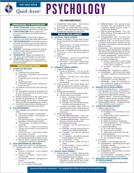 Psychology - REA's Quick Access Reference Chart
