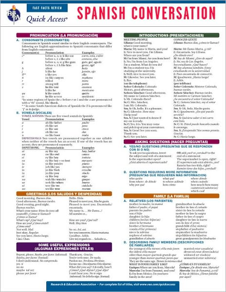Spanish Conversation - REA's Quick Access Reference Chart