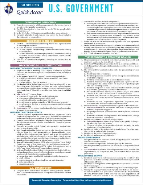 U.S. Government - REA's Quick Access Reference Chart