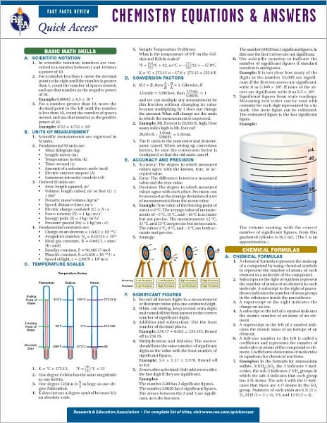 Chemistry Equations and Answers - REA's Quick Access Reference Chart