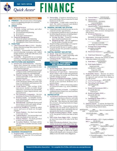 Finance - REA's Quick Access Reference Chart