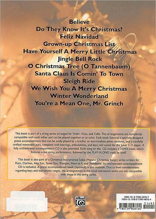Christmas Instrumental Solos -- Popular Christmas Songs for Strings: Cello (with Piano Acc.), Book & CD