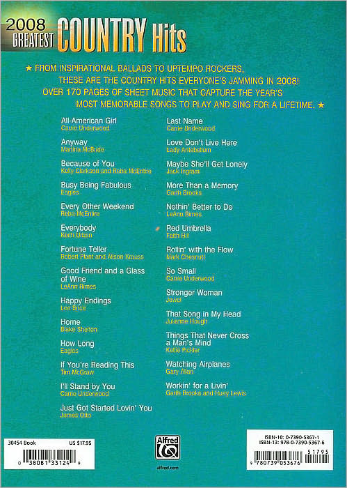 2008 Greatest Country Hits: Piano/Vocal/Chords