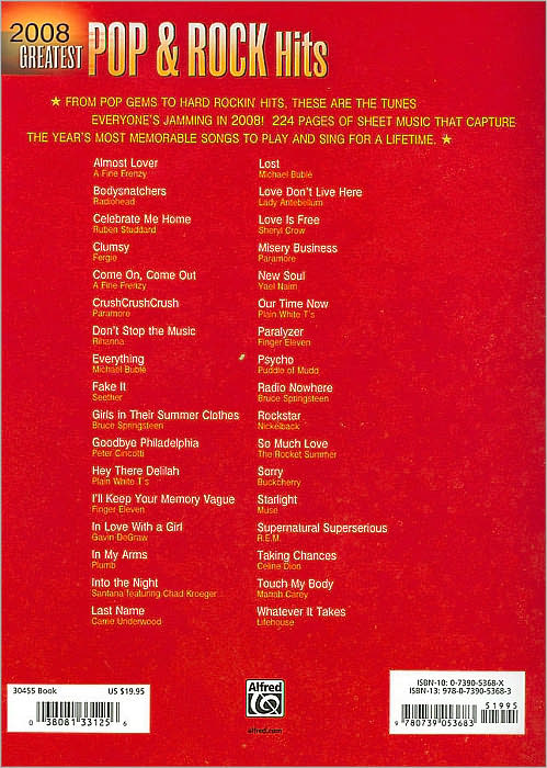 2008 Greatest Pop & Rock Hits: Piano/Vocal/Chords