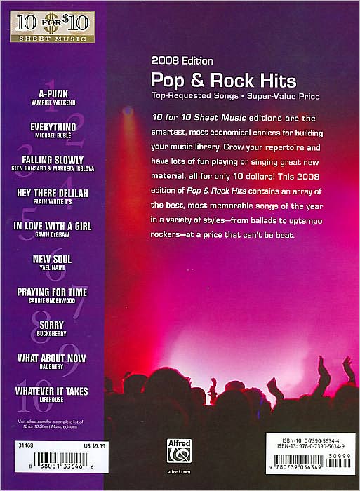 10 for 10 Sheet Music Pop & Rock Hits 2008 Edition: Piano/Vocal/Chords