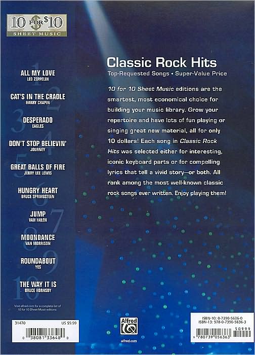 10 for 10 Sheet Music Classic Rock: Piano/Vocal/Chords