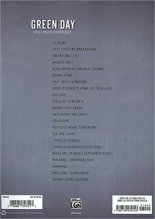 Green Day: Sheet Music Anthology (Sheet Music Anthology Series)