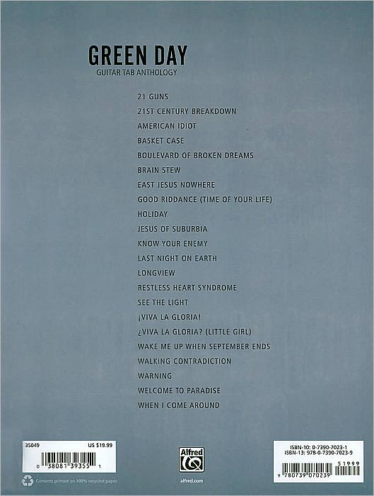 Green Day: Guitar TAB Anthology, Authentic Guitar TAB Edition