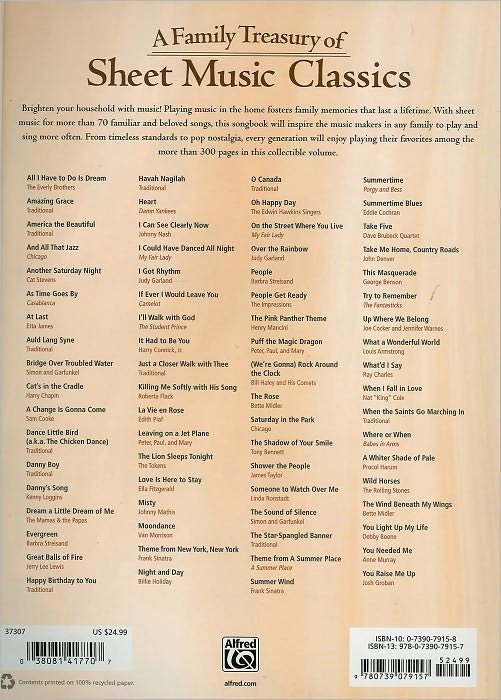 A Family Treasury of Sheet Music Classics: 72 Popular, Standard, and Traditional Songs (Piano/Vocal/Guitar)