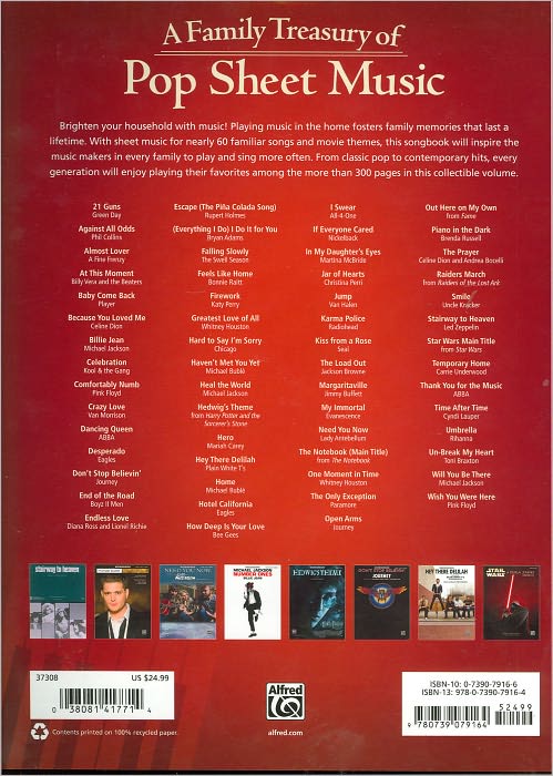A Family Treasury of Pop Sheet Music: 59 Familiar Hits for Everybody to Play! (Piano/Vocal/Guitar)