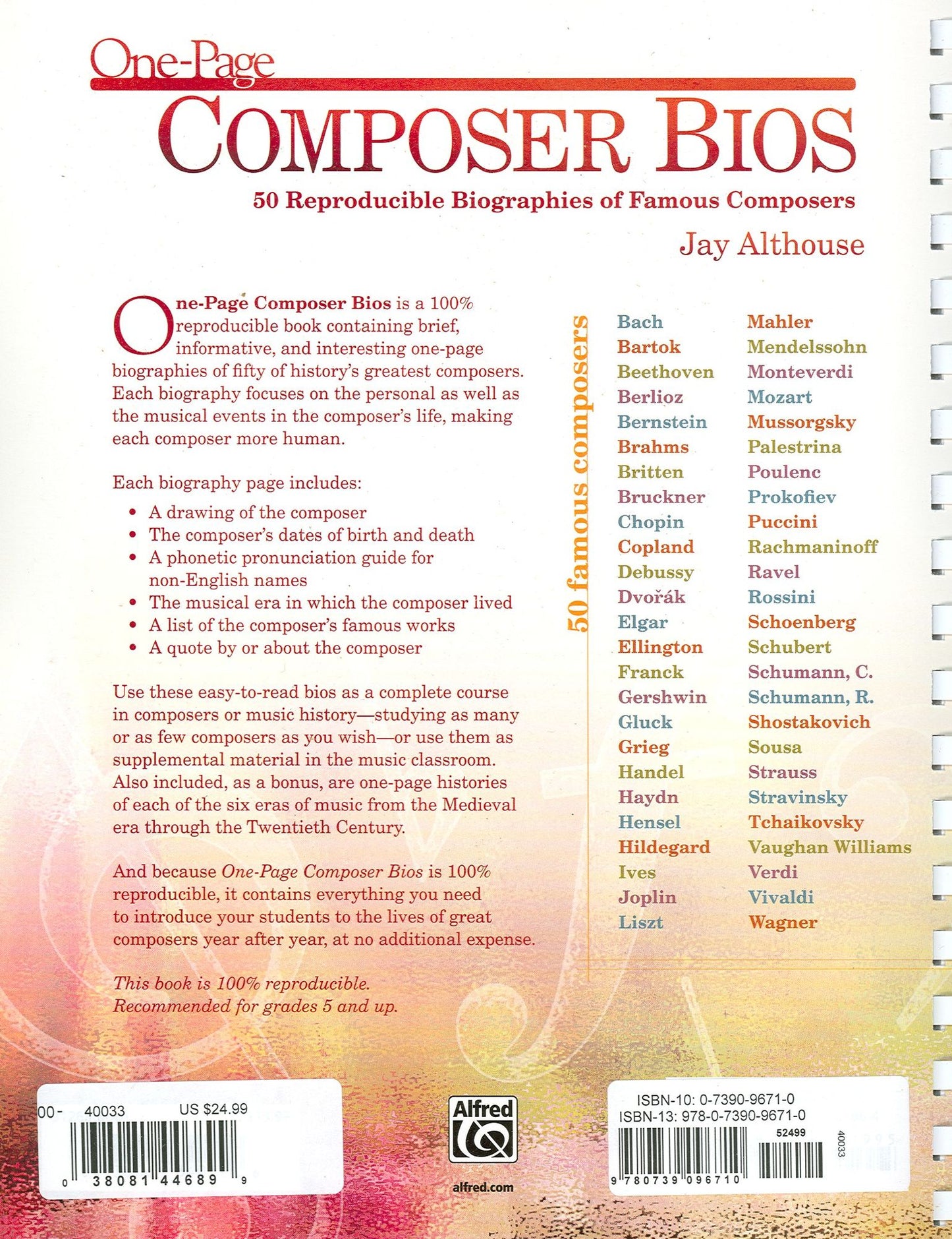 One-Page Composer Bios : 50 Reproducible Biographies of Famous Composers