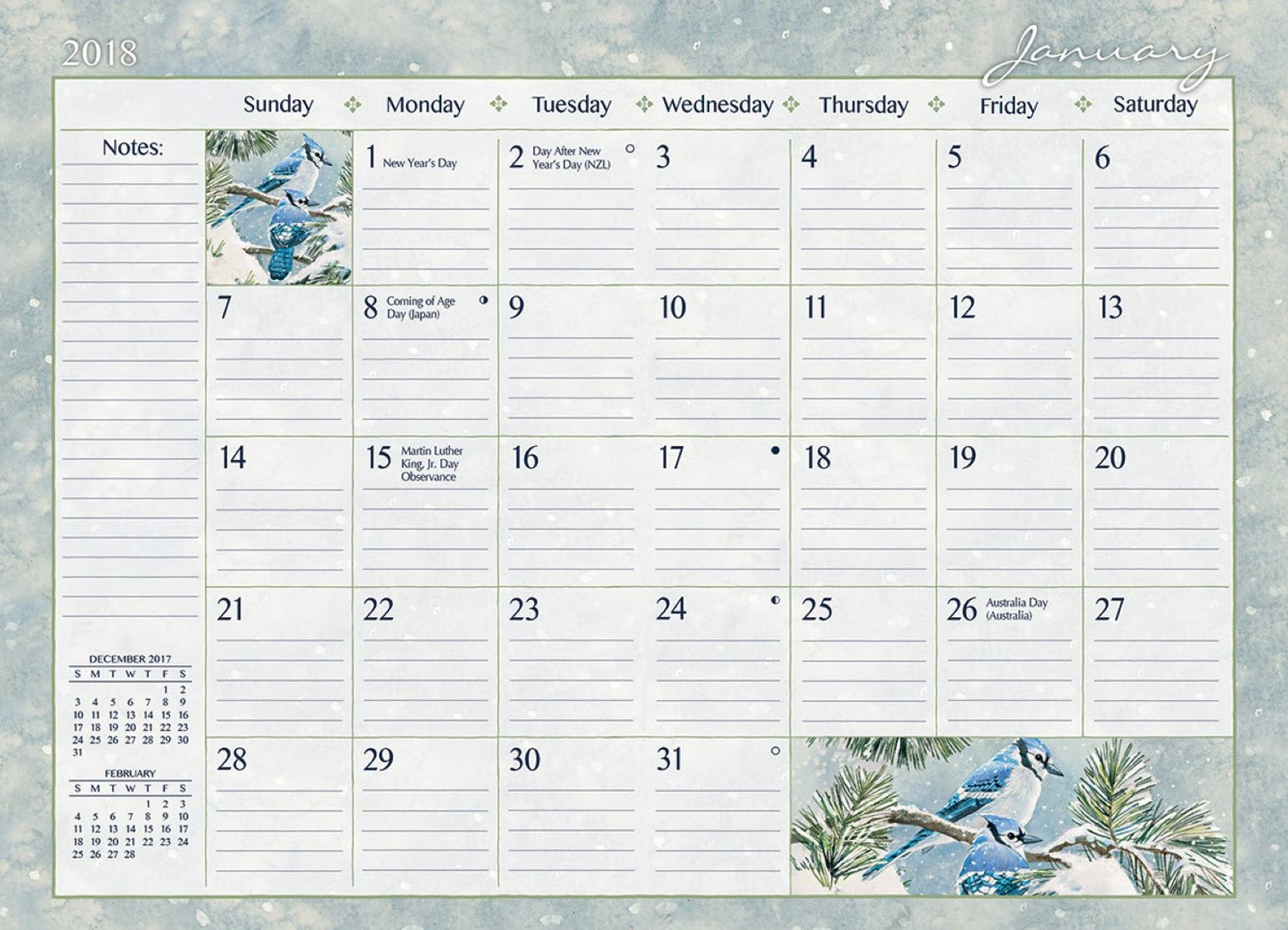 2018 SONGBIRDS MONTHLY POCKET PLANNER