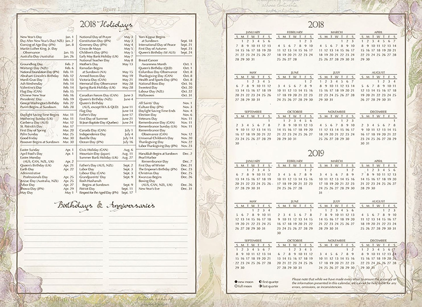 2018 FIELD GUIDE MONTHLY POCKET PLANNER