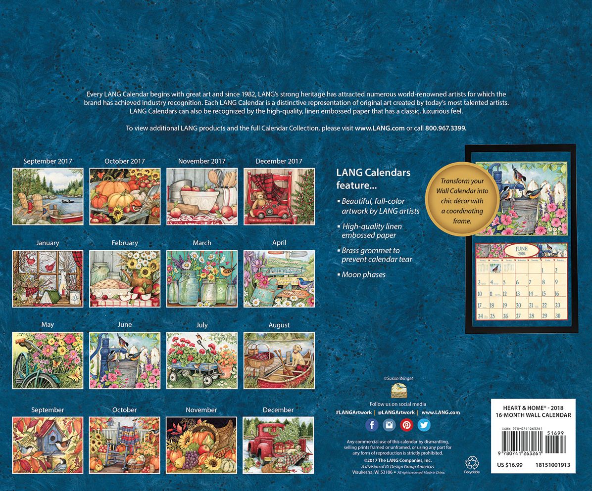 2018 HEART & HOME 16 MONTH WALL CALENDAR
