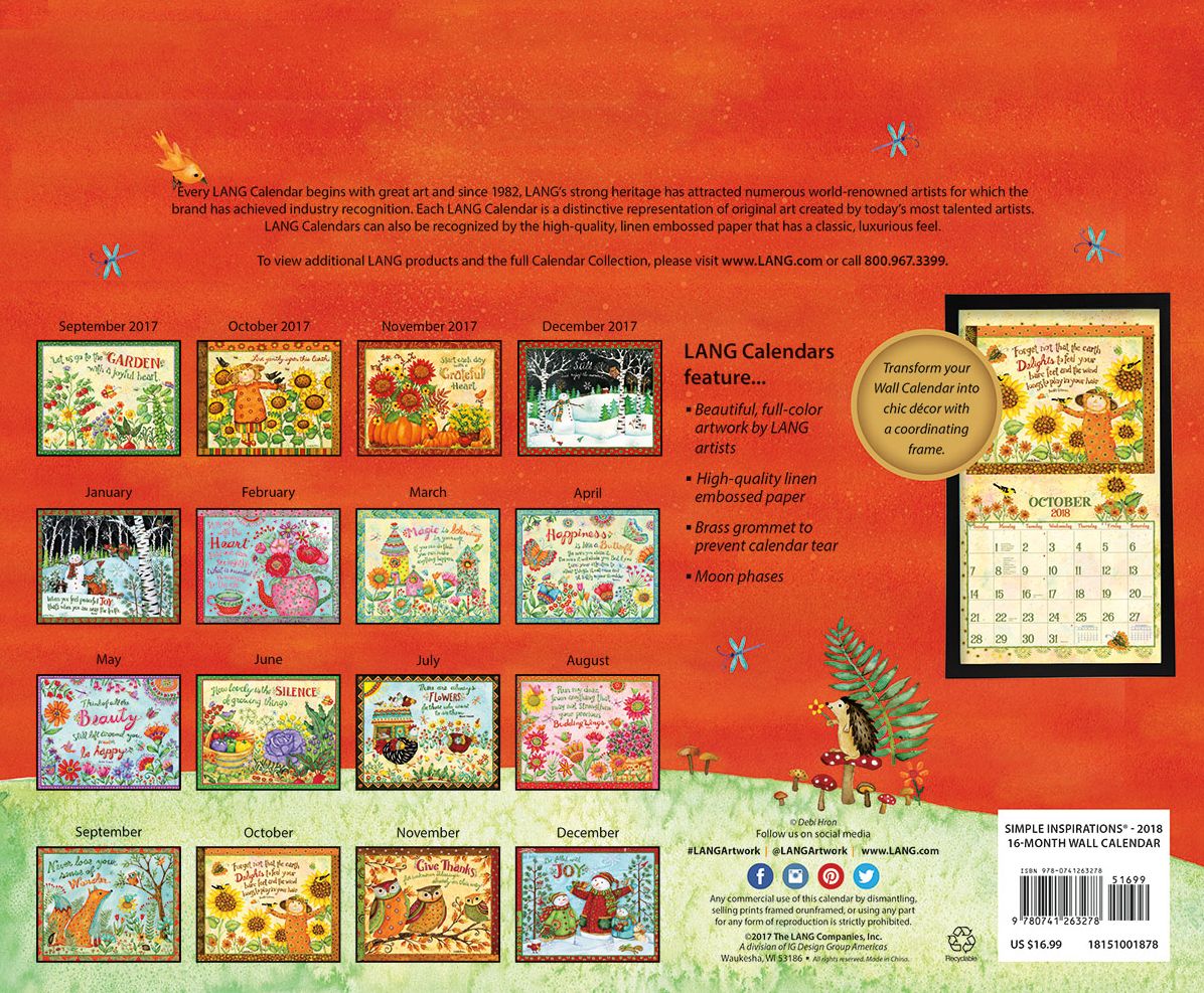 2018 SIMPLE INSPIRATIONS 16 MONTH WALL CALENDAR