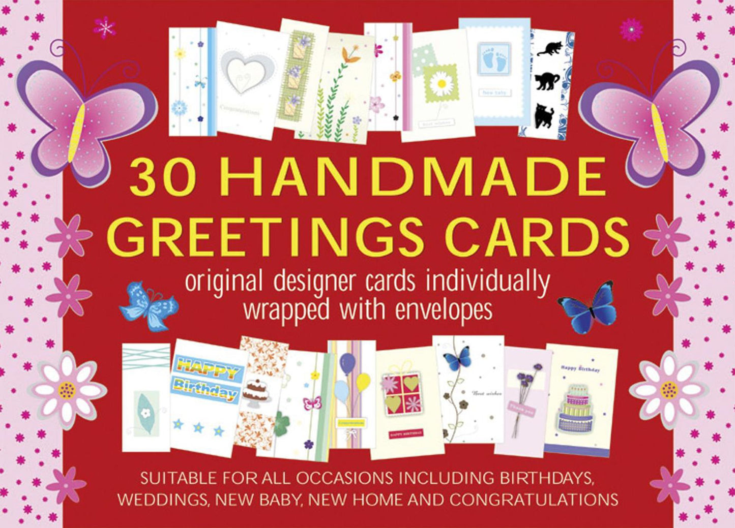 30 Handmade Greetings Cards (Red/Pink Box): Original Designer Cards Individually Warpped with Envelopes (Boxed Set)
