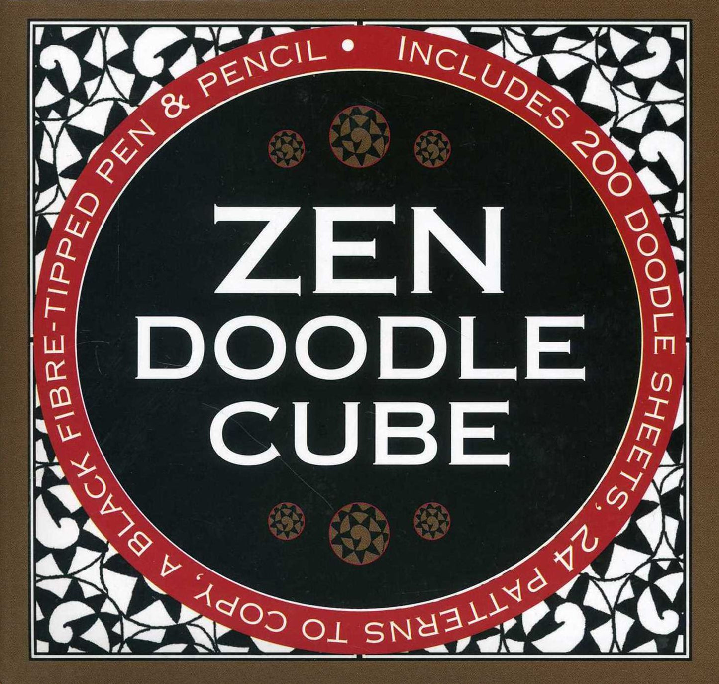 Zen Doodle noteblock: Free your creative spirit and calm your mind with tangle doodling, in a beautiful giftbox cube with built-in drawer containing 200 doodle sheets, 24 patterns to copy, a black fibre-tipped pen and pencil