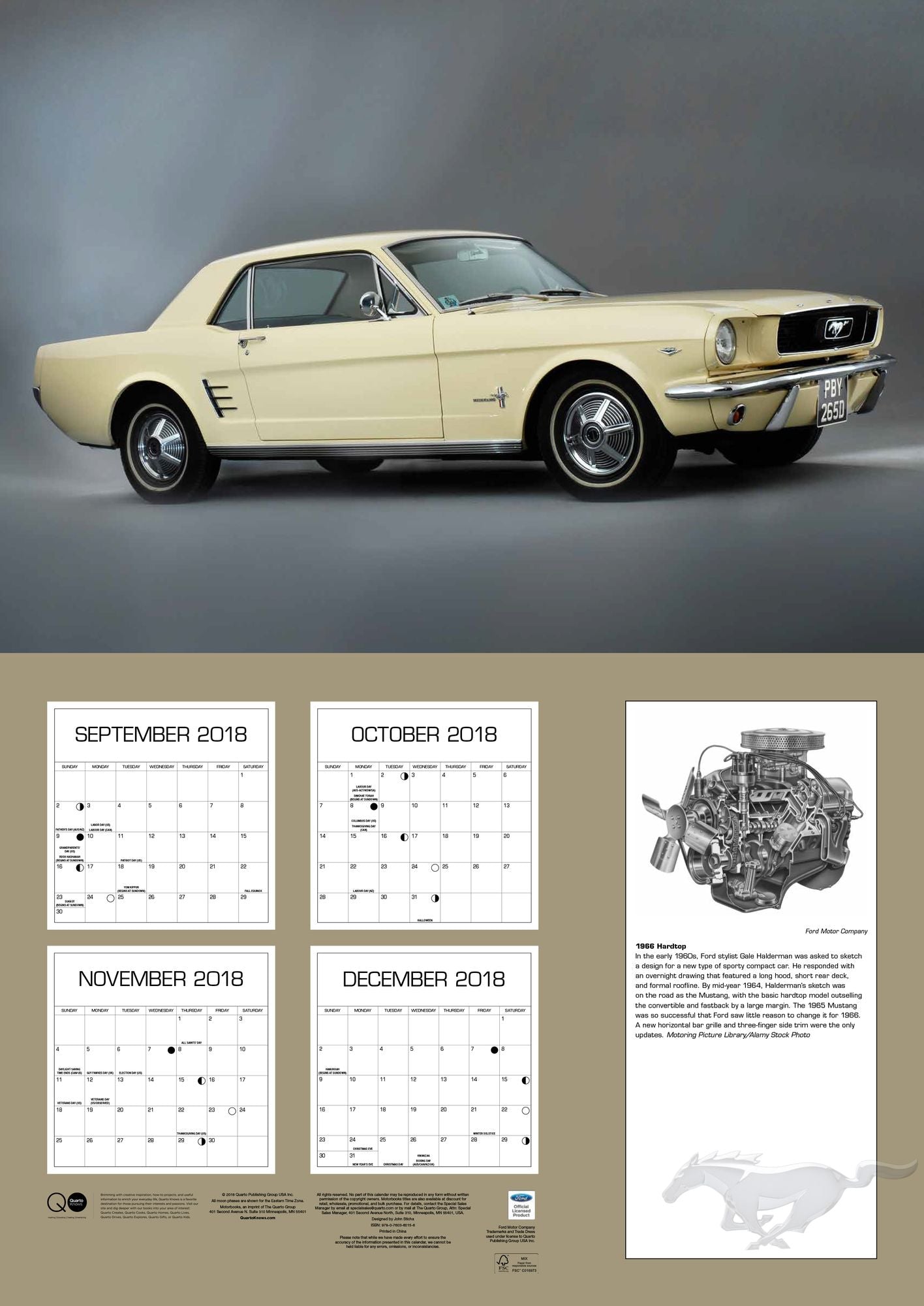 Ford Mustang 2019: 16-Month Calendar Includes September 2018 Through December 2019