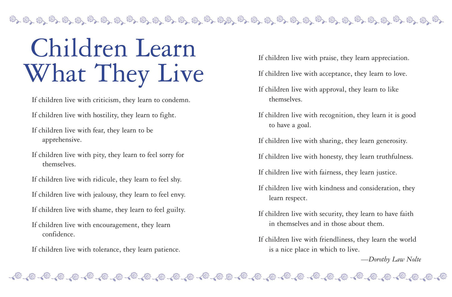 Children Learn What They Live