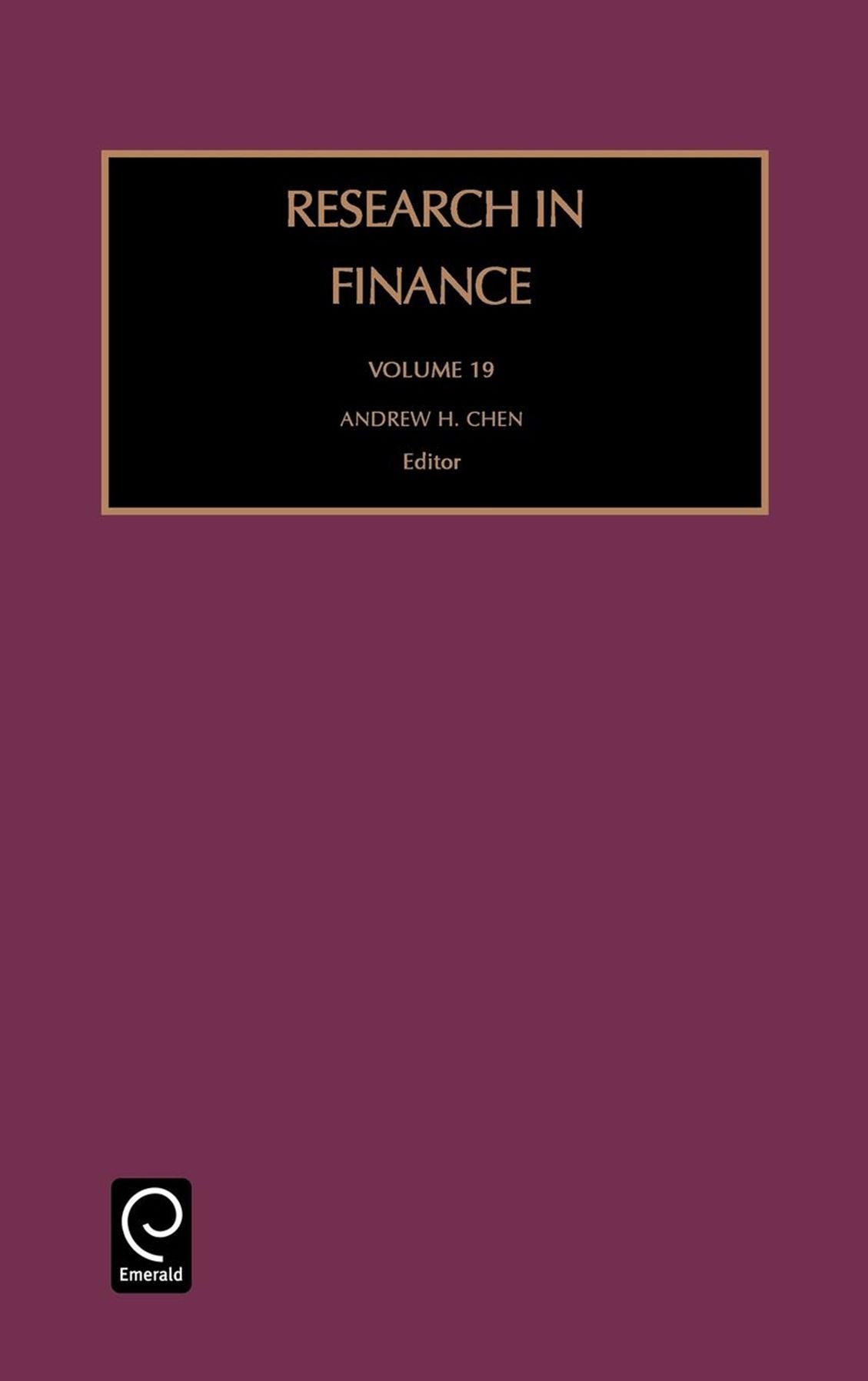 Research in Finance, Volume 19