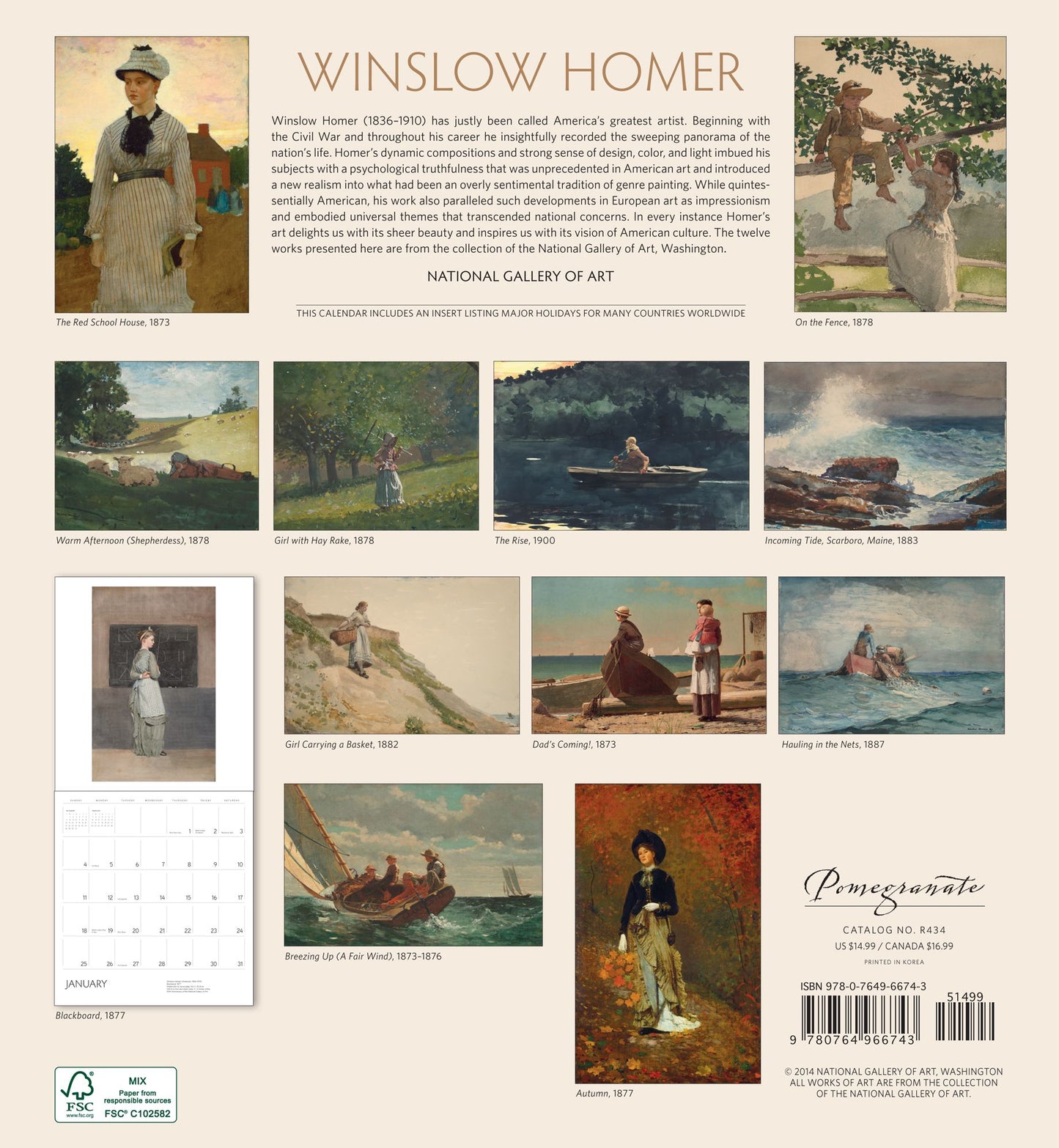 Winslow Homer 2015 Calendar