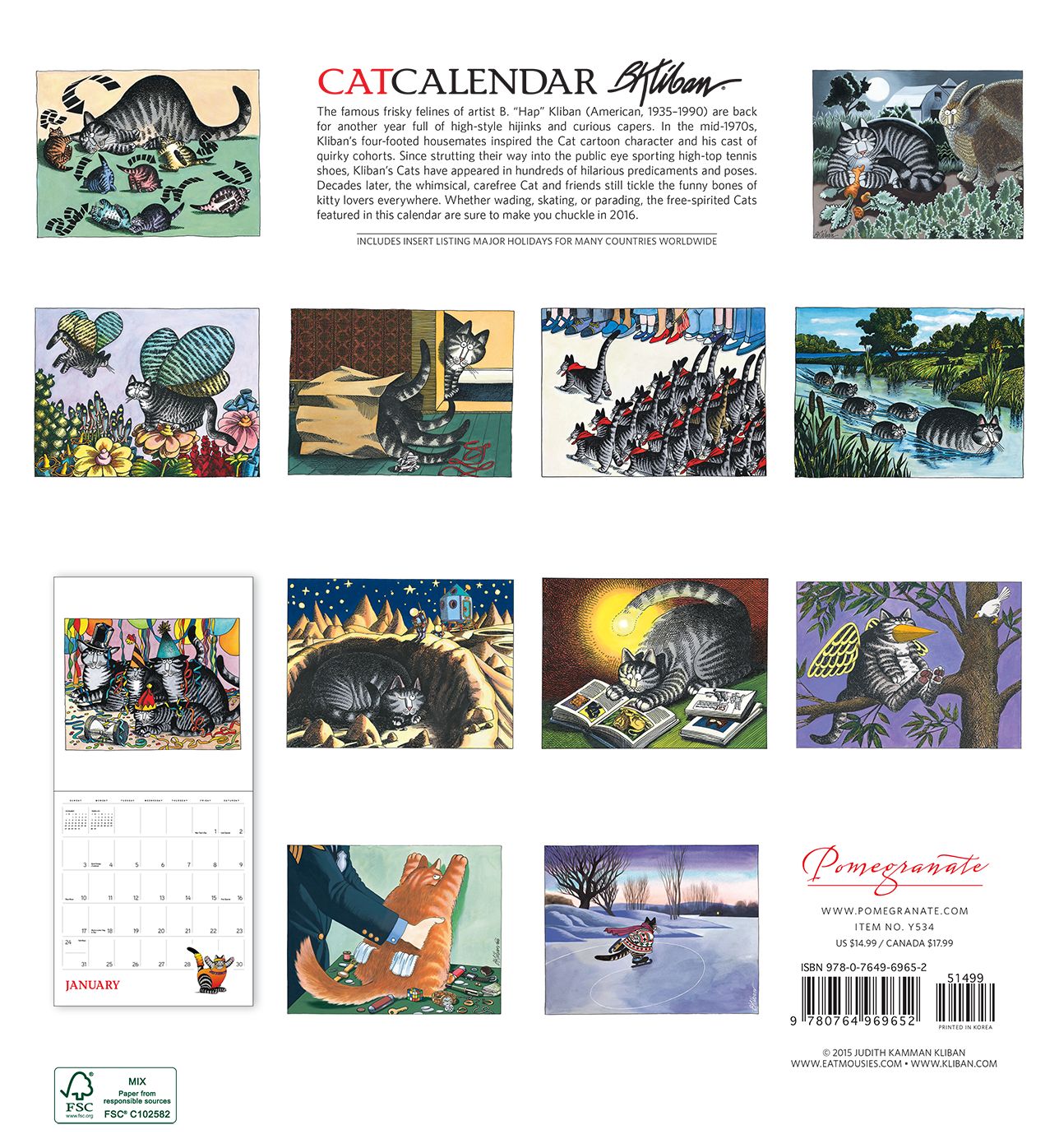 2016 Kliban Catcalendar Wall Calendar