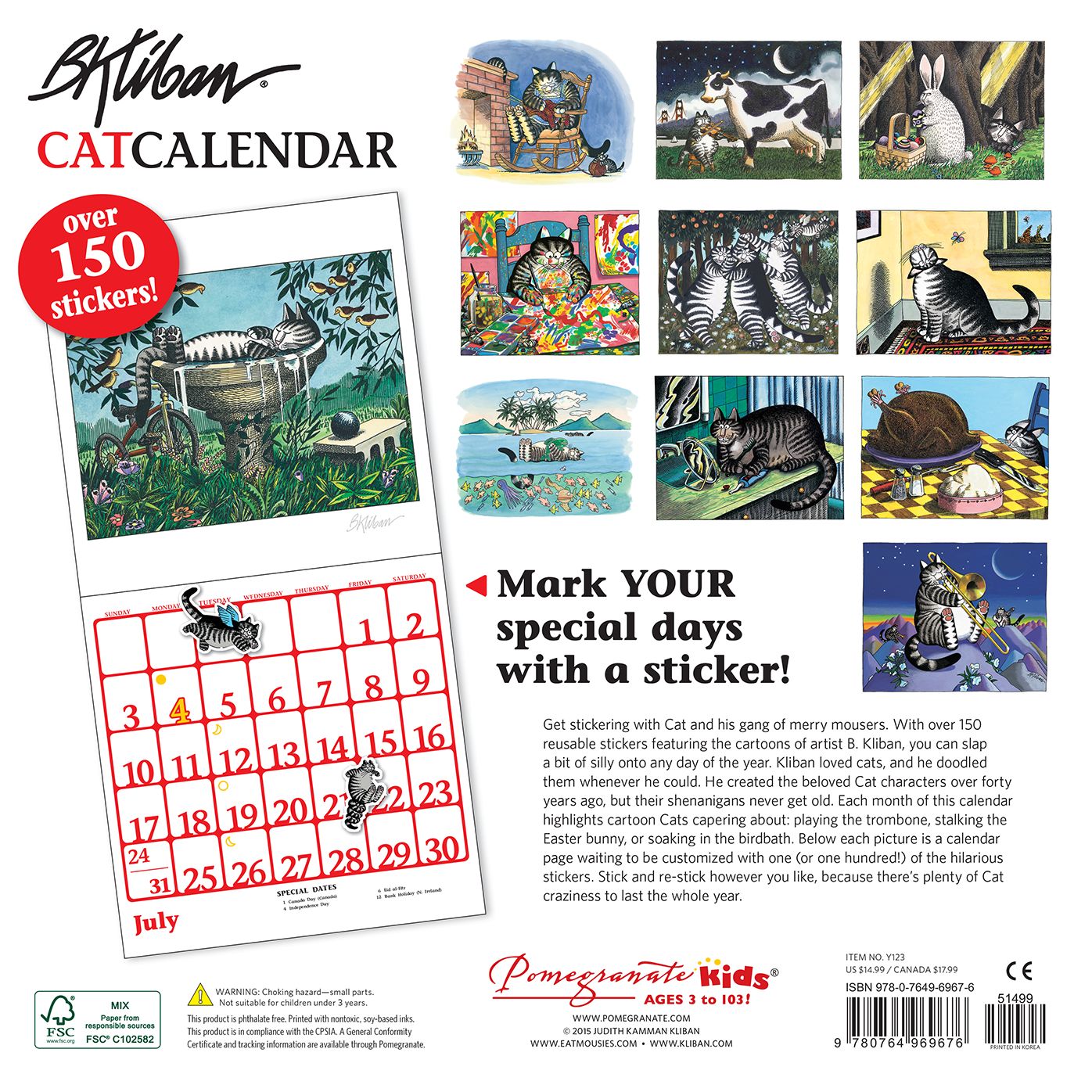 2016 Kliban Cat Sticker Calendar