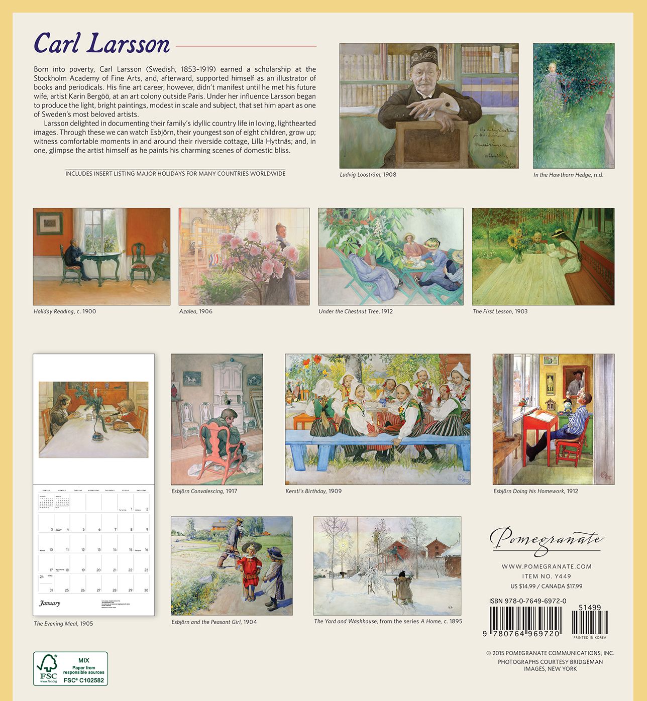 2016 Carl Larsson Wall Calendar