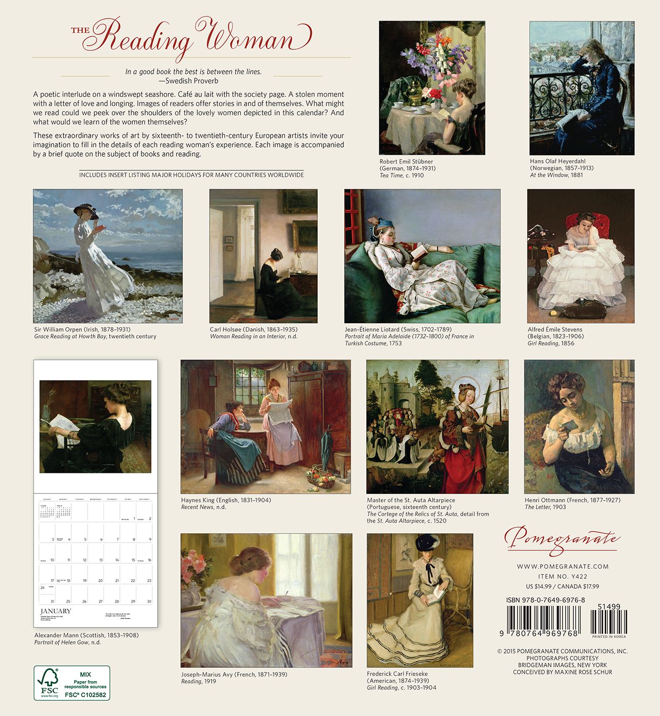 2016 The Reading Woman Wall Calendar