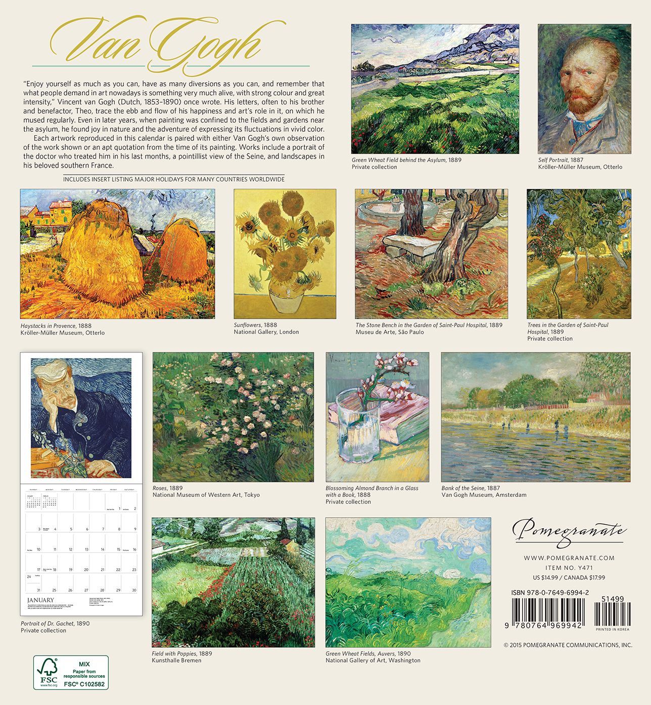 2016 Van Gogh Wall Calendar
