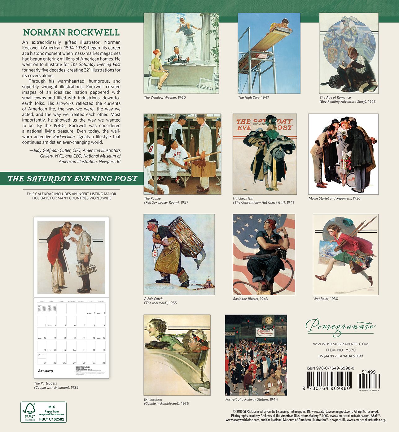 2016 Norman Rockwell Saturday Evening Wall Calendar