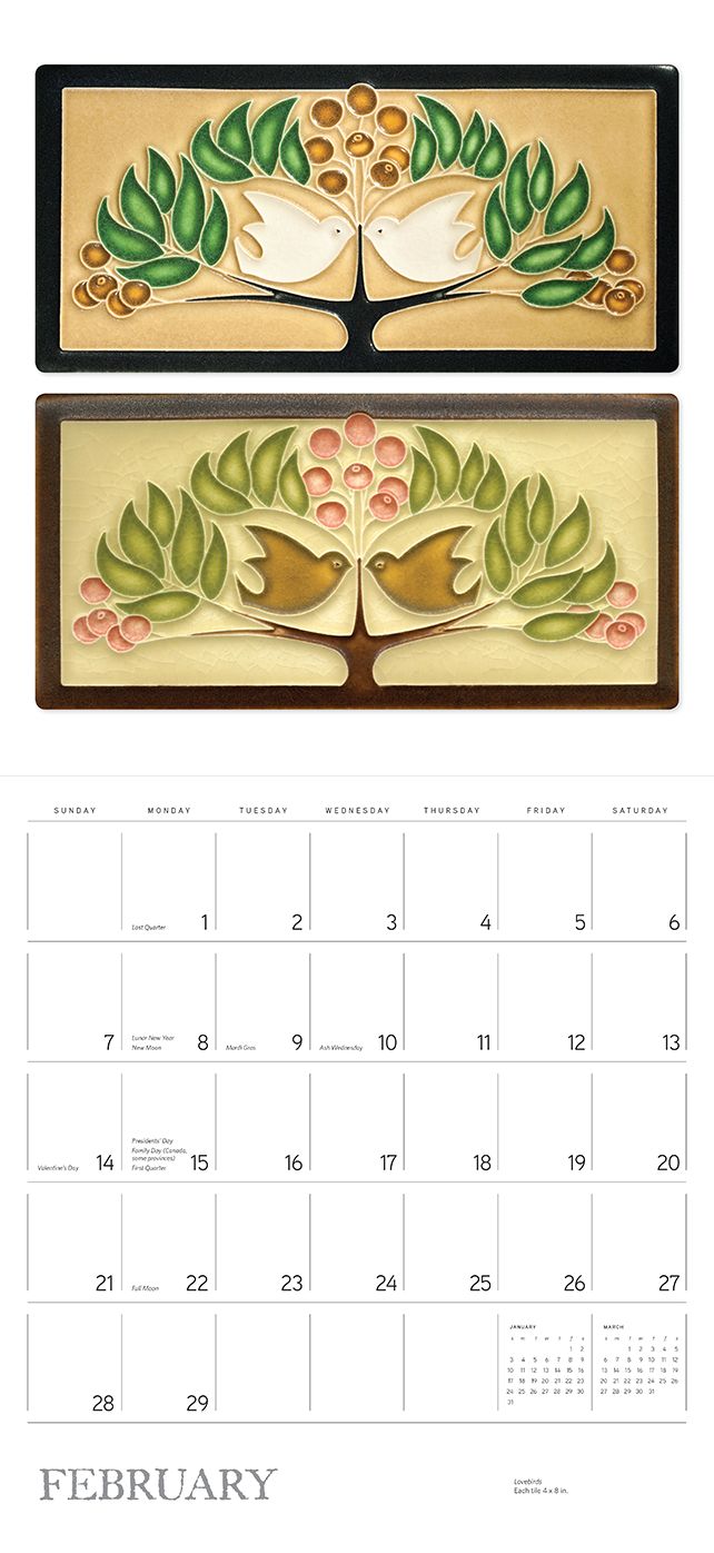 2016 Arts and Crafts Tiles Wall Calendar