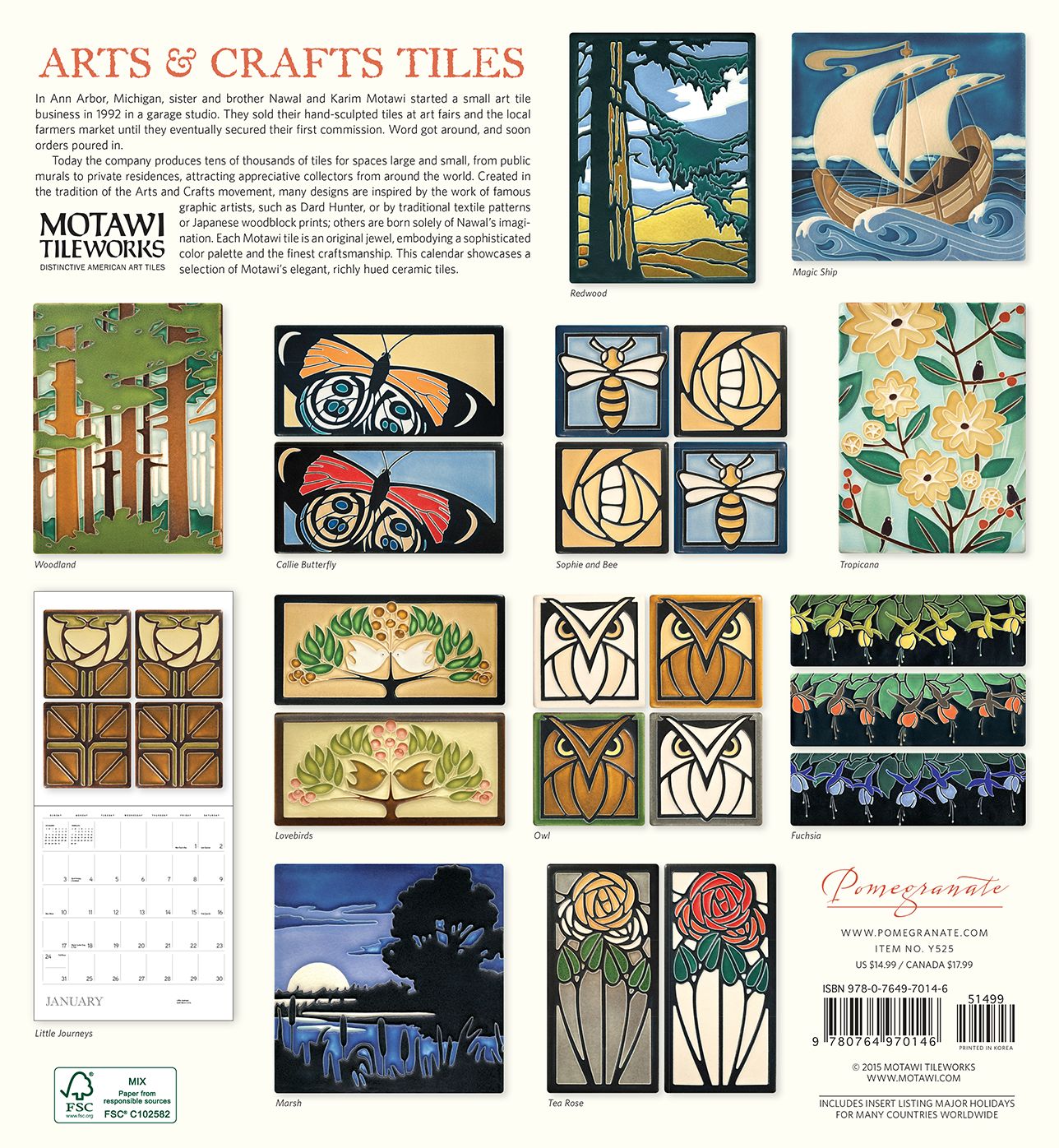 2016 Arts and Crafts Tiles Wall Calendar