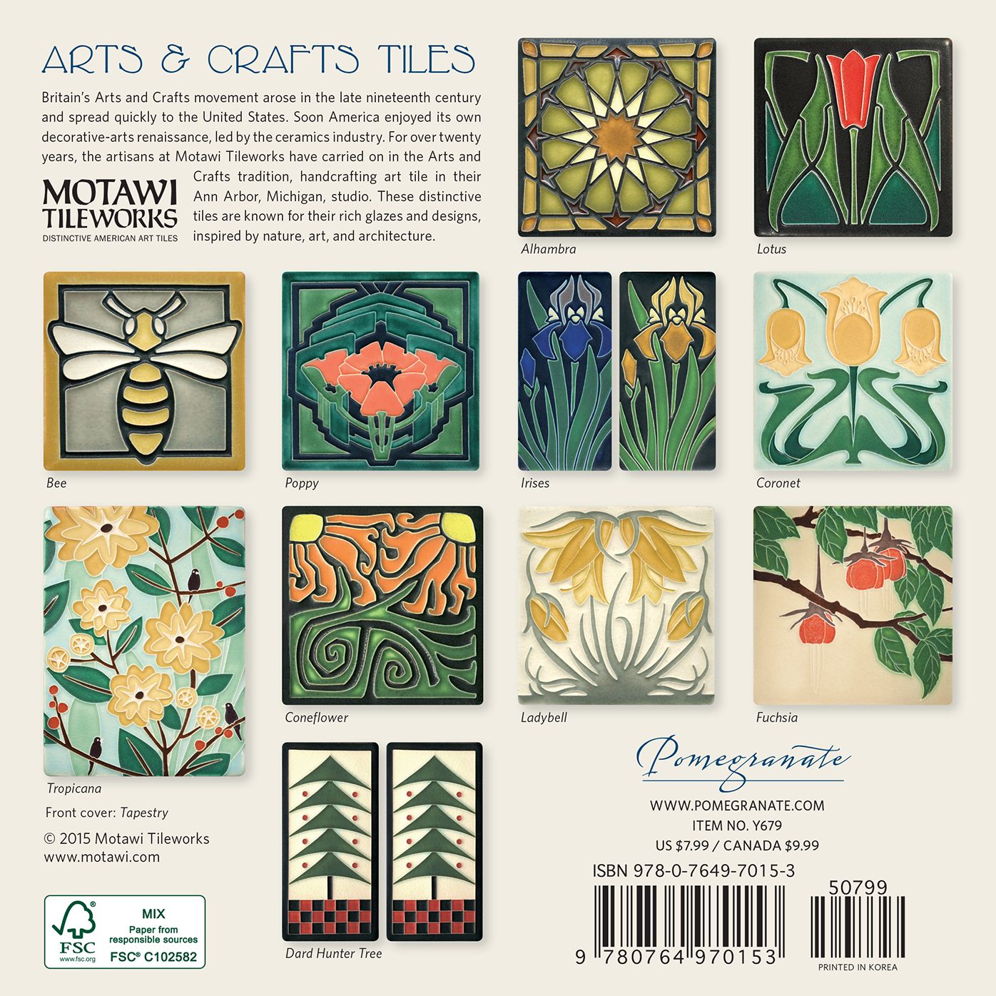 2016 Arts And Crafts Tiles Mini Wall Calendar