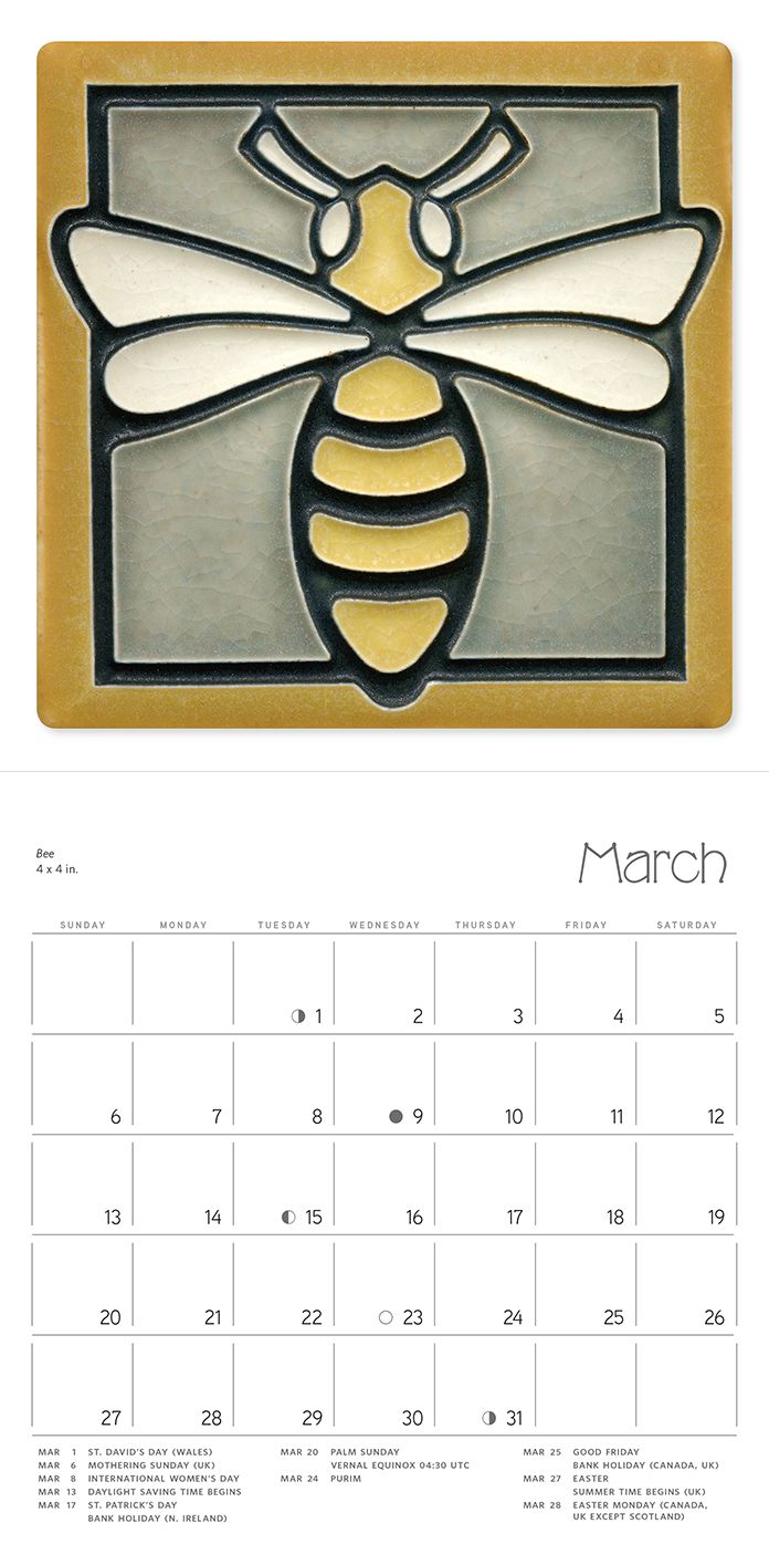 2016 Arts And Crafts Tiles Mini Wall Calendar