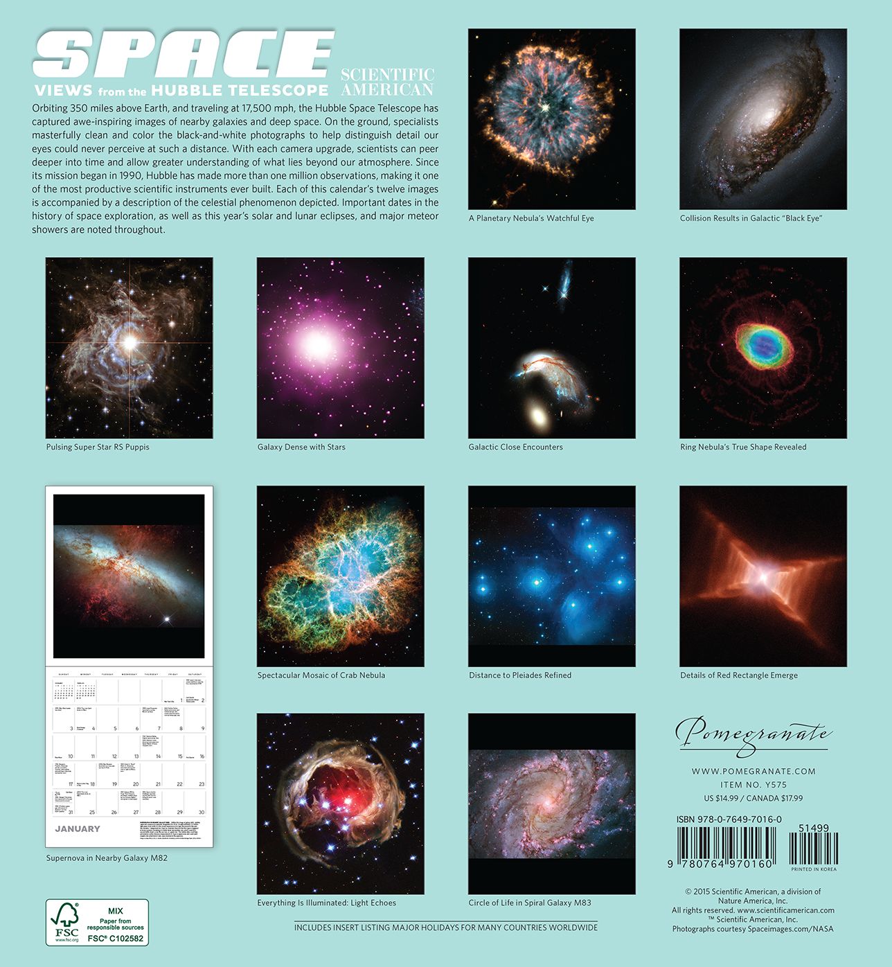 2016 Space Views From Hubble Wall Calendar