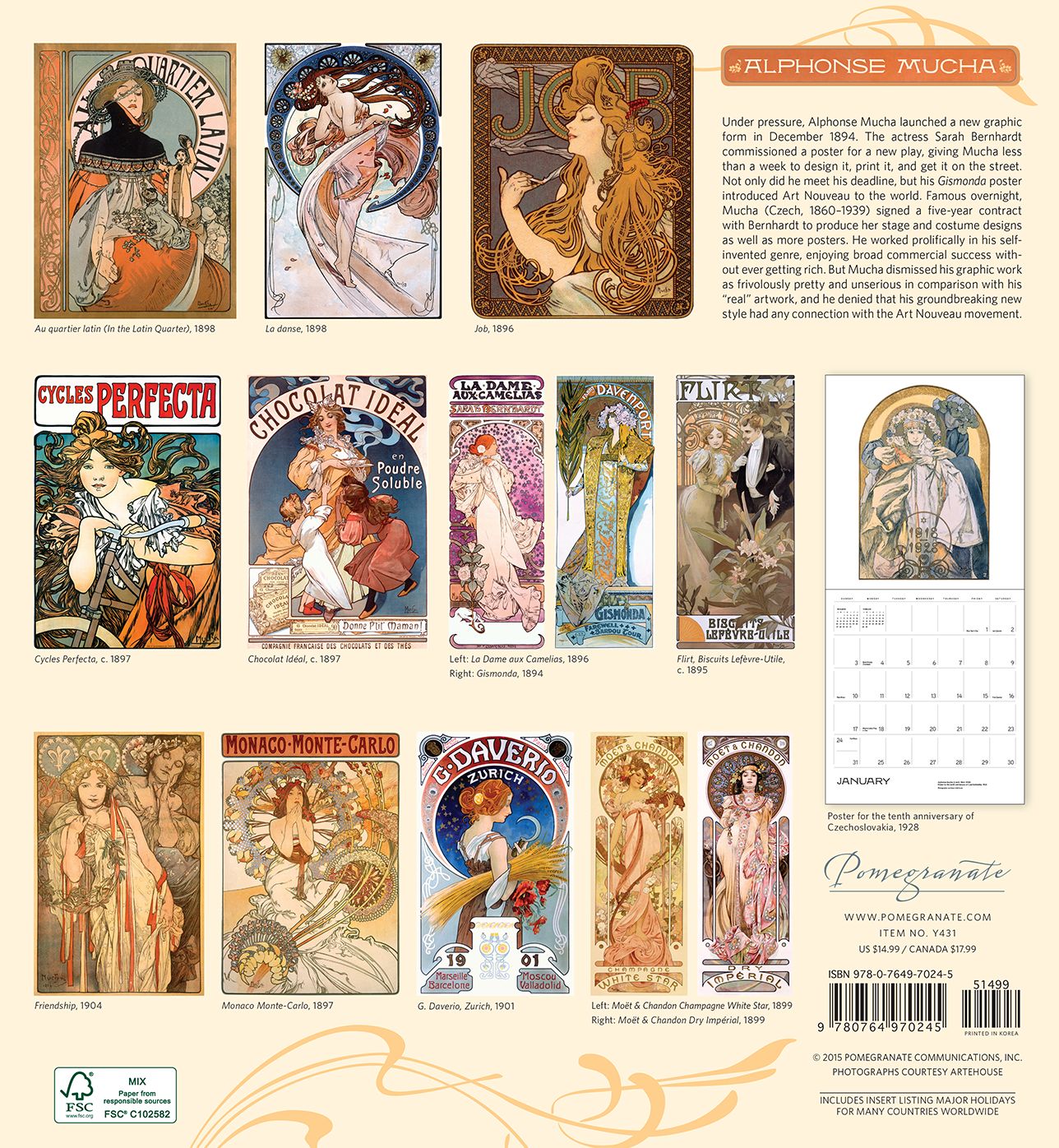 2016 Alphonse Mucha Wall Calendar