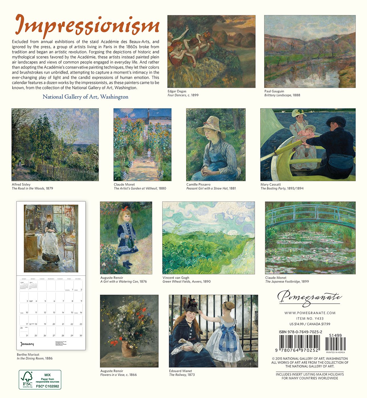 2016 Impressionism Wall Calendar