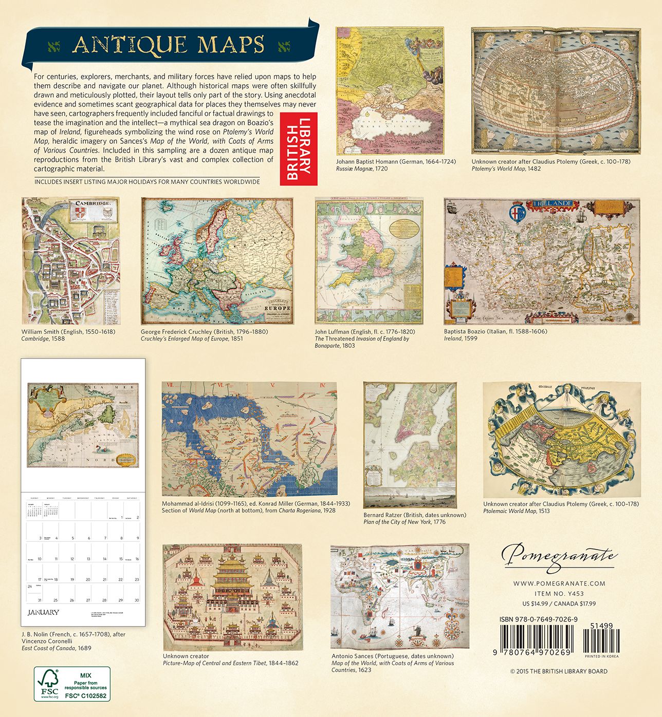 2016 Antique Maps Wall Calendar