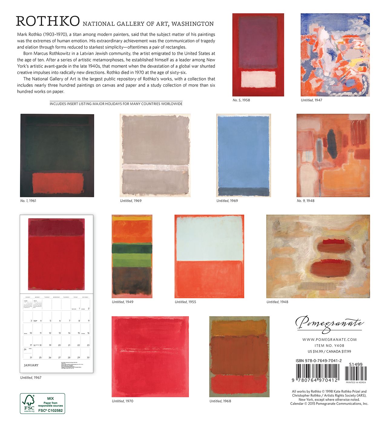2016 Rothko Wall Calendar